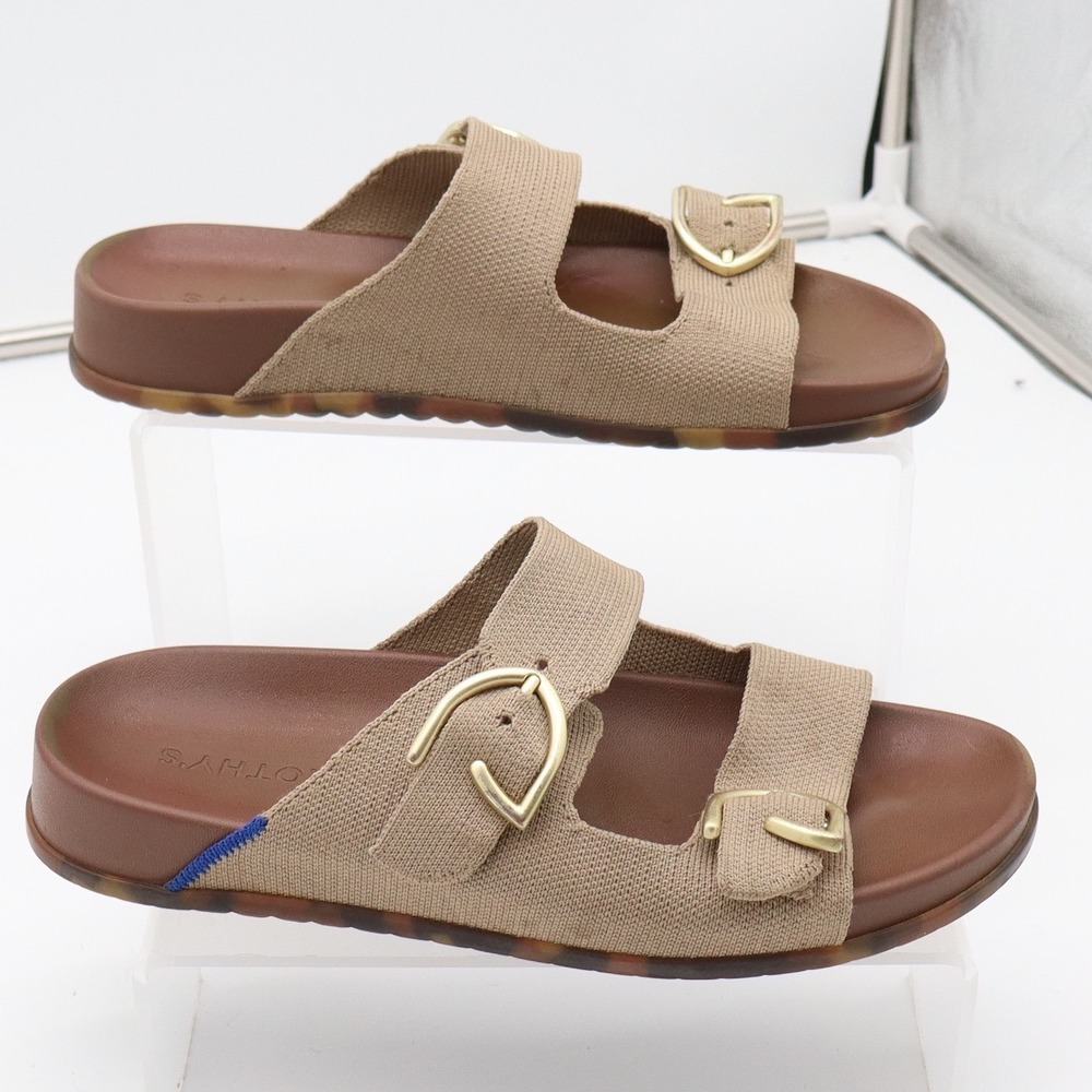 Rothy's Sandals Womens 7.5 The Weekend Slide Tan Buckle Tortoise Good